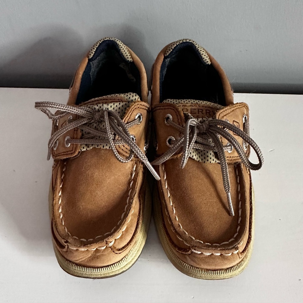SPERRY Top Sider - Toddler, Boat Shoes, Leather, Velcro, Tan & Brown, Size 10,